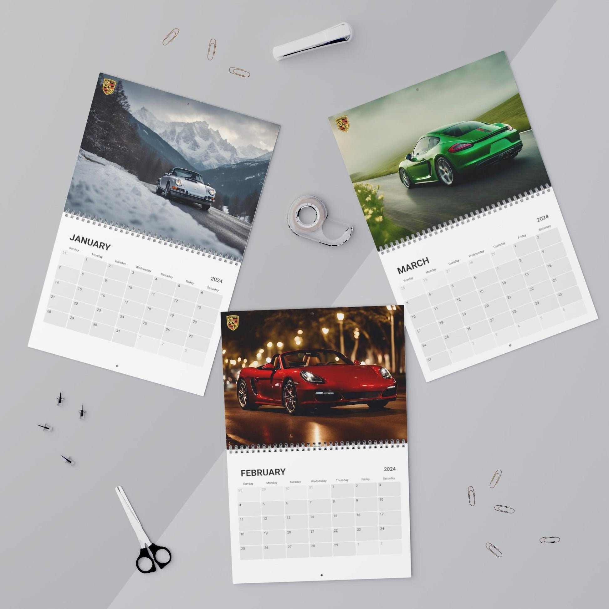 Porsche Model 2024 Calendar - High-Quality Paper - Vibrant Car Images - Home & Office Decor - Unique Gift for Enthusiasts - Easy Hang - AI Print Spot