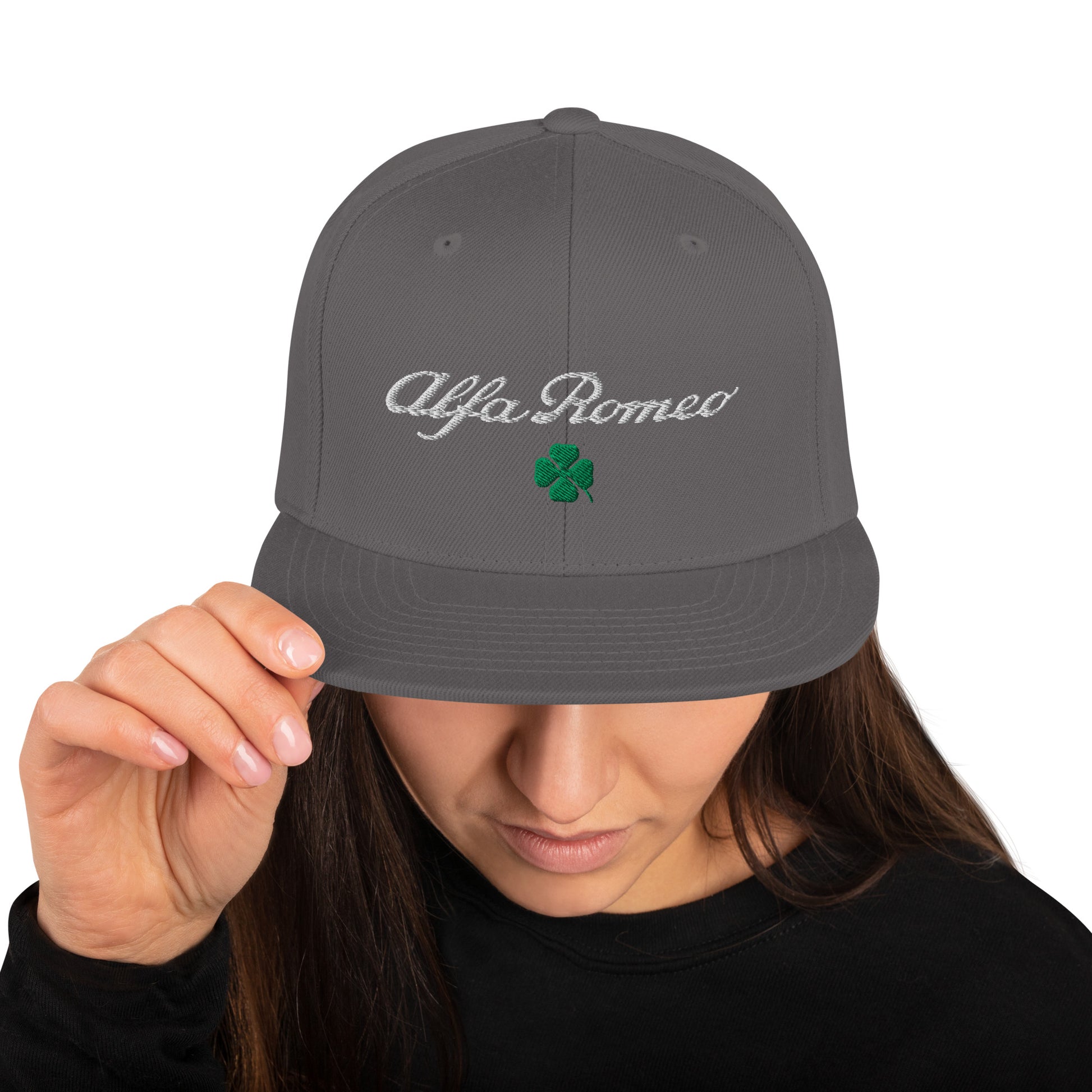 Snapback Hat | Embroidered Alfa Romeo Script, Quadrifoglio Verde & Biscione - AI Print Spot