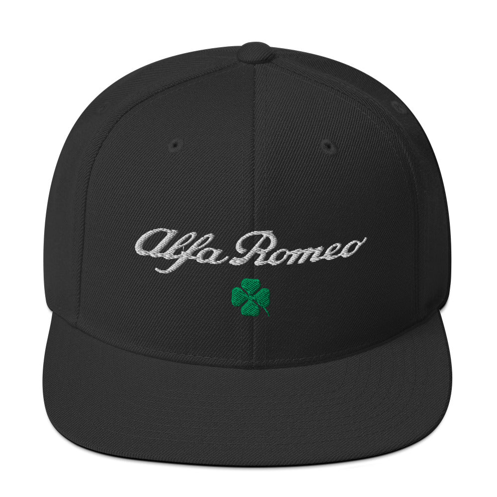 Snapback Hat | Embroidered Alfa Romeo Script, Quadrifoglio Verde & Biscione - AI Print Spot