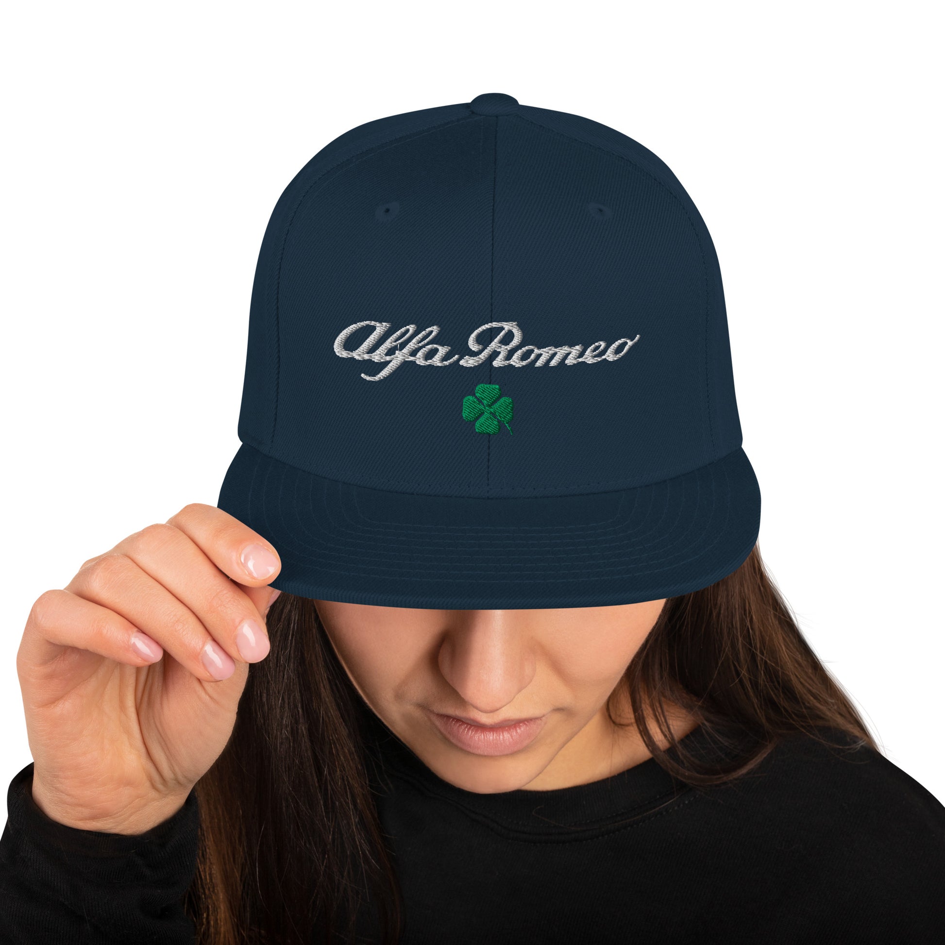 Snapback Hat | Embroidered Alfa Romeo Script, Quadrifoglio Verde & Biscione - AI Print Spot