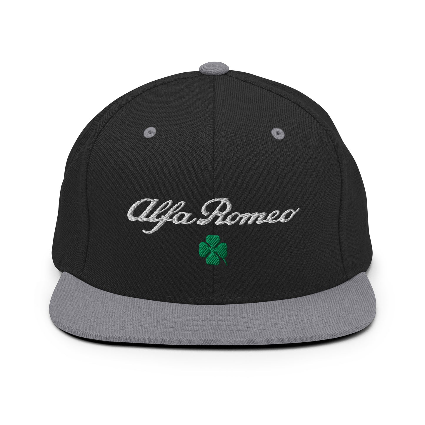 Snapback Hat | Embroidered Alfa Romeo Script, Quadrifoglio Verde & Biscione - AI Print Spot