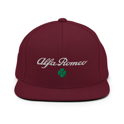 Snapback Hat | Embroidered Alfa Romeo Script, Quadrifoglio Verde & Biscione - AI Print Spot