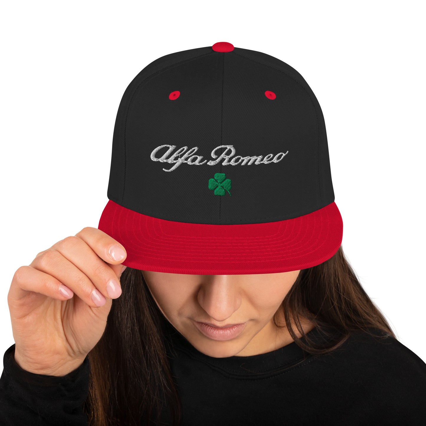 Snapback Hat | Embroidered Alfa Romeo Script, Quadrifoglio Verde & Biscione - AI Print Spot