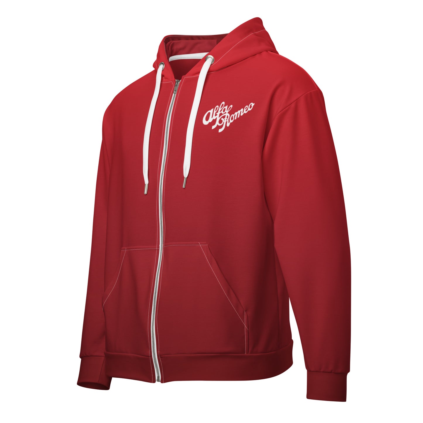 Unisex Zip Hoodie – Etna Rosso with Embroidered White Alfa Romeo Vintage Logo - AI Print Spot