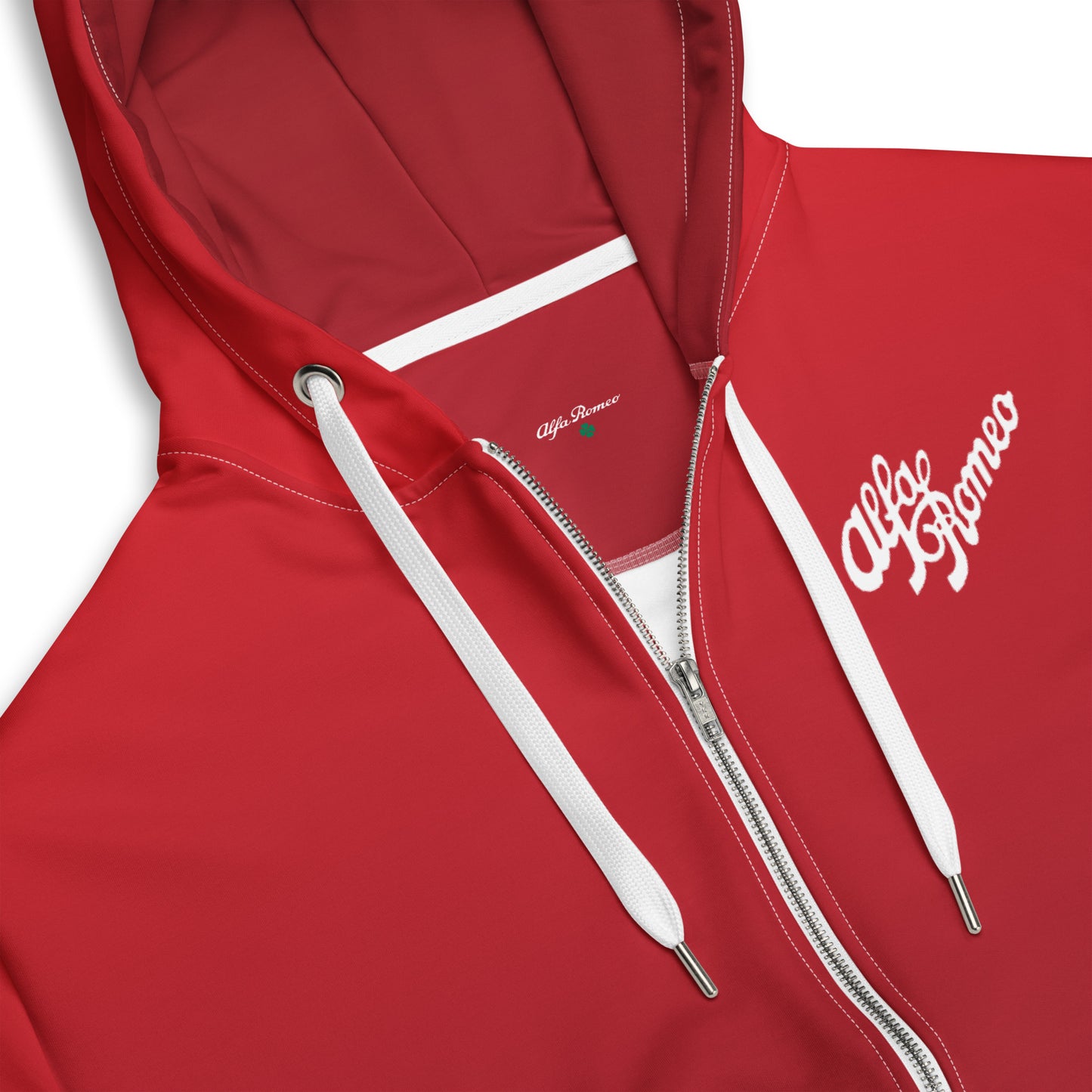 Unisex Zip Hoodie – Etna Rosso with Embroidered White Alfa Romeo Vintage Logo - AI Print Spot