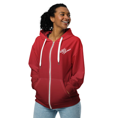 Unisex Zip Hoodie – Etna Rosso with Embroidered White Alfa Romeo Vintage Logo - AI Print Spot