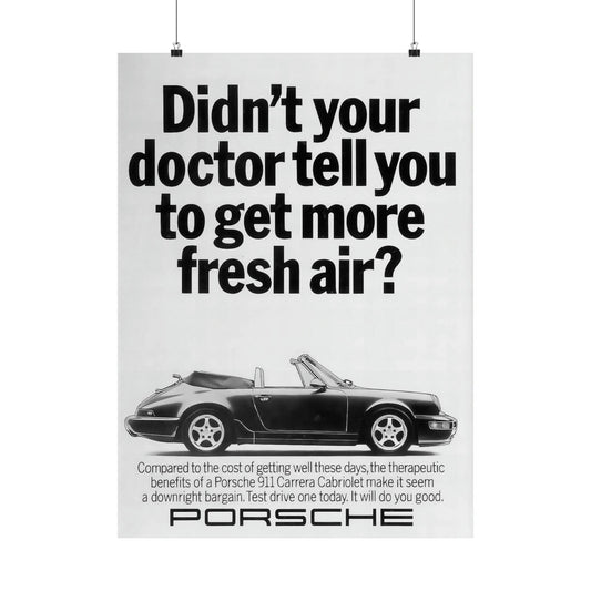 Vintage 911 Cabriolet Ad Poster - Get More Air - Museum-Grade Matte Print - Car, Art and Ad Enthusiast - AI Enhanced from Original - AI Print Spot