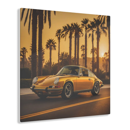 1970s Porsche Acrylic Print on Glass Surface - 12x12 Sunset Boulevard - Wall Art - Made in USA - Home Decor - AI Print Spot