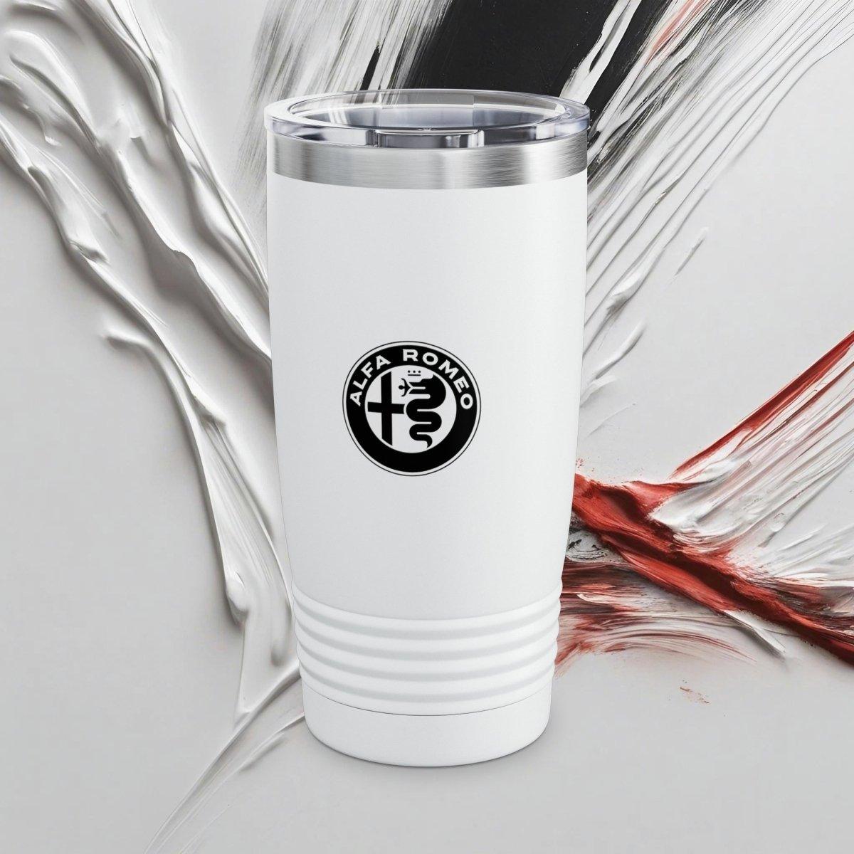 Alfa Romeo Exclusive Tumbler - 20oz Stainless Steel - Double Walled Insulation - Silver, White, or Black - Gloss Varnish - Quick USA Ship - AI Print Spot