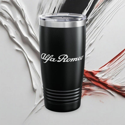 Alfa Romeo Exclusive Tumbler - 20oz Stainless Steel - Double Walled Insulation - Silver, White, or Black - Gloss Varnish - Quick USA Ship - AI Print Spot