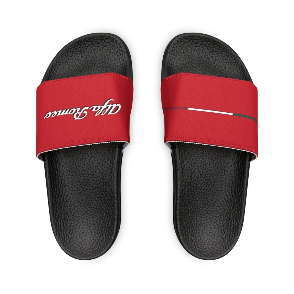 Alfa Romeo Script & Racing Flag Slide Sandals - Custom, Personalized - AI Print Spot