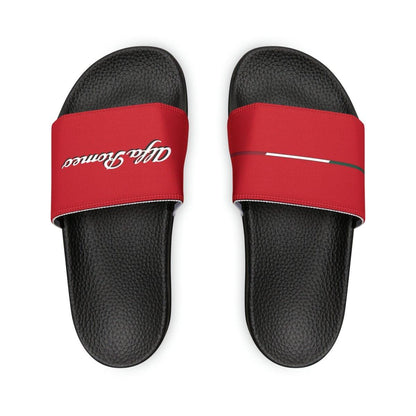 Alfa Romeo Script & Racing Flag Slide Sandals - Custom, Personalized - AI Print Spot