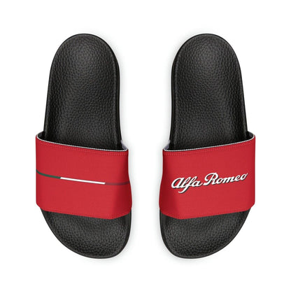 Alfa Romeo Script & Racing Flag Slide Sandals - Custom, Personalized - AI Print Spot