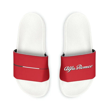 Alfa Romeo Script & Racing Flag Slide Sandals - Custom, Personalized - AI Print Spot