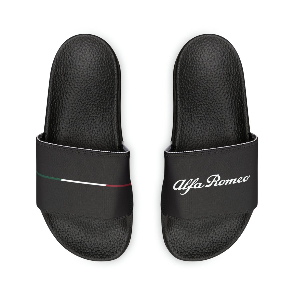 Alfa Romeo Script & Racing Flag Slide Sandals - Custom, Personalized - Shoes - AI Print Spot