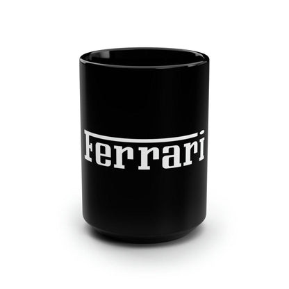 Ferrari Signature Sleek Black With White Lettering 15oz Coffee Mug - AI Print Spot