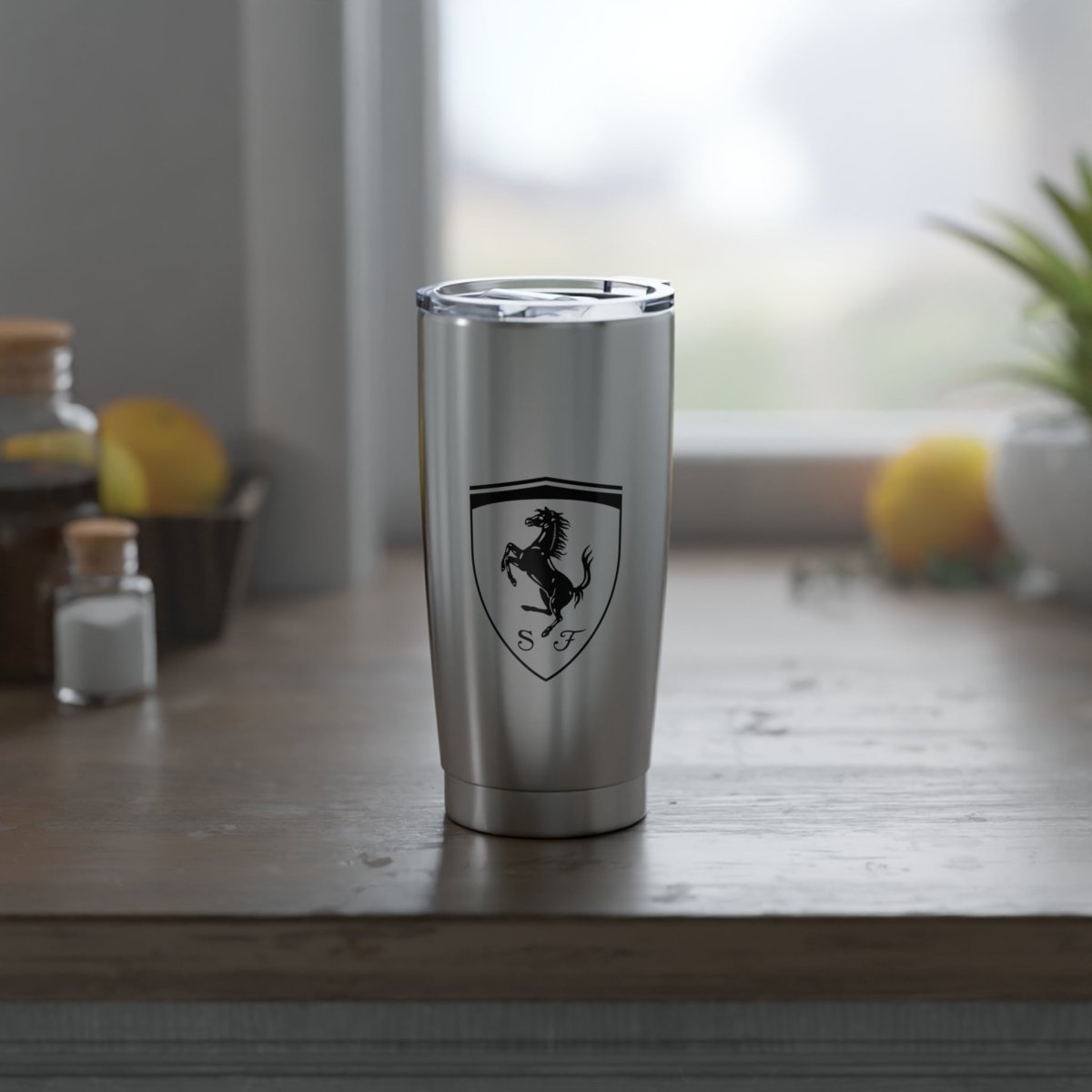 Ferrari Transparent Black Prancing Horse + Ferrari Logo Vagabond 20oz Tumbler - AI Print Spot - Mug