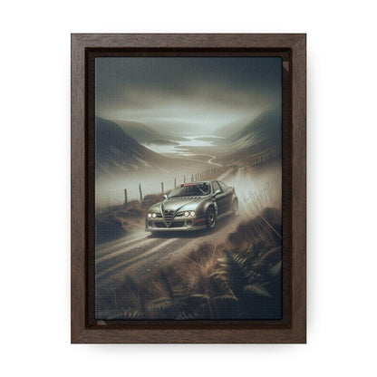 Highland Pursuit: Foggy Rising - Alfa Romeo 156 Metallic Contender - Vertical Canvas Print - Custom, Personalized - Canvas - AI Print Spot