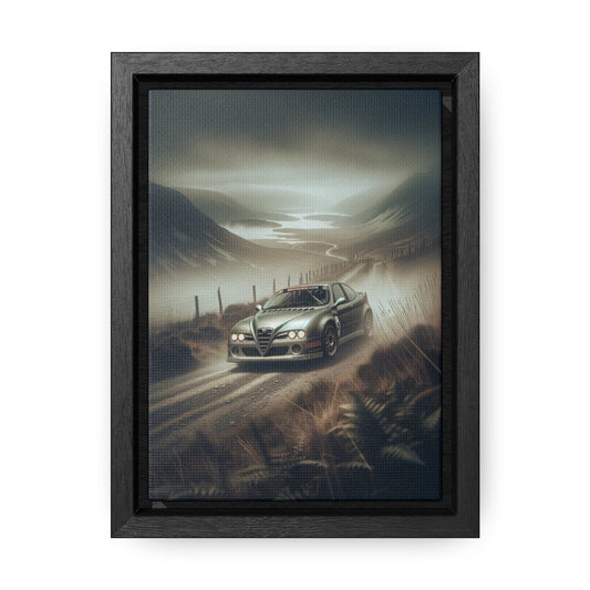 Highland Pursuit: Foggy Rising - Alfa Romeo 156 Metallic Contender - Vertical Canvas Print - Custom, Personalized - Canvas - AI Print Spot
