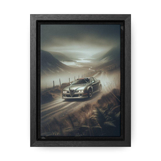 Highland Pursuit: Foggy Rising - Alfa Romeo 156 Metallic Contender - Vertical Canvas Print - Custom, Personalized - AI Print Spot