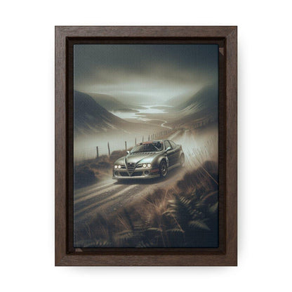 Highland Pursuit: Foggy Rising - Alfa Romeo 156 Metallic Contender - Vertical Canvas Print - Custom, Personalized - AI Print Spot