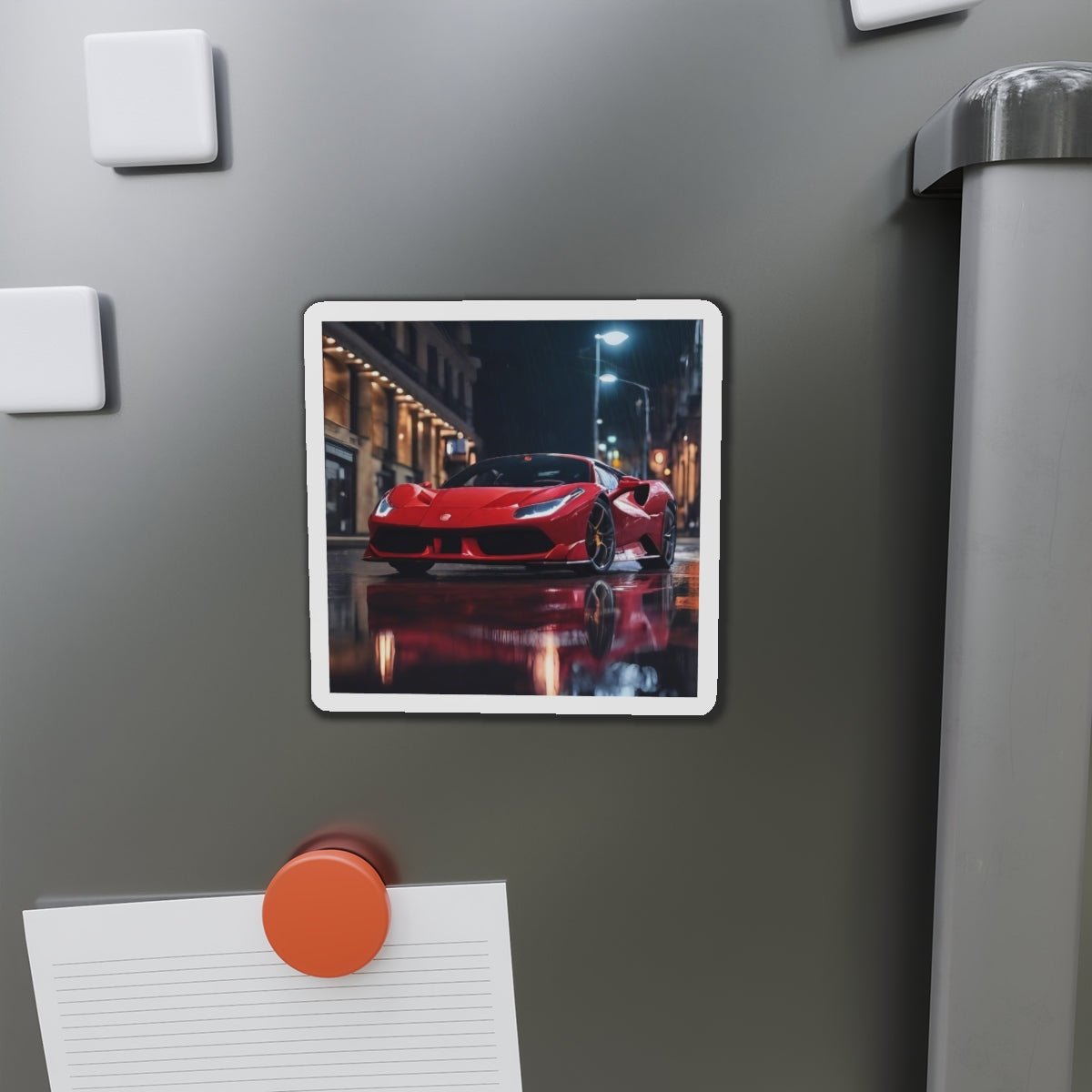 Midnight Drive: Ferrari SF90 City Rain Magnet - Custom, Personalized - Home Decor - AI Print Spot