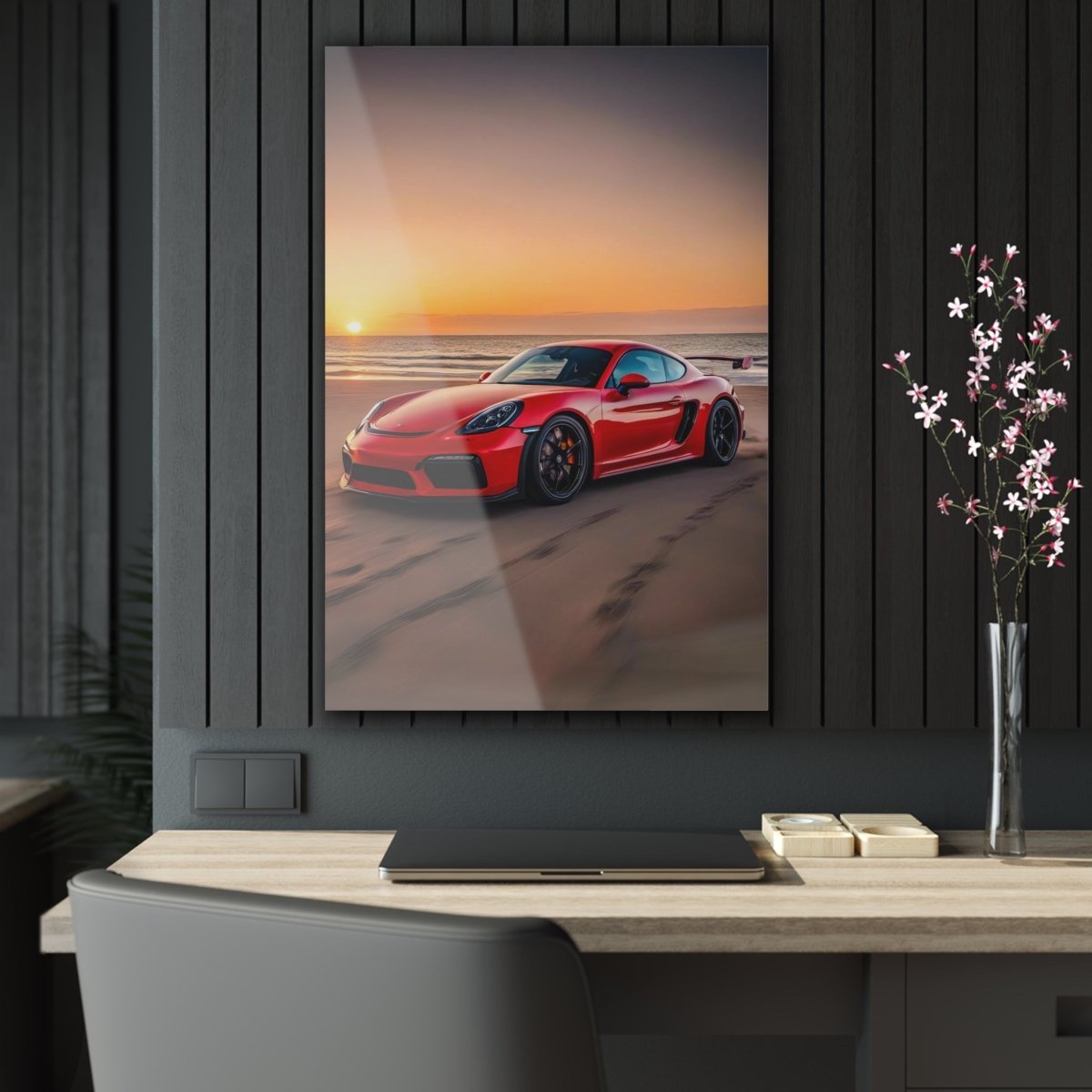 Porsche 718 Cayman GT4 RS Sunset Acrylic Print - Exclusive One-Off Wall Art - Made in USA - Home Decor - AI Print Spot
