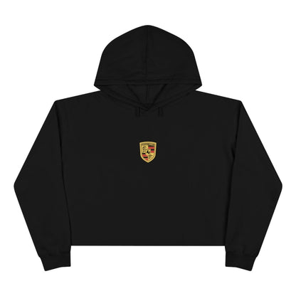 Porsche Crest Crop Hoodie for Women by Lane Seven - Chic Pullover in Black, White, & Pink with Ultra Tight-Knit Fleece - Hoodie - AI Print Spot