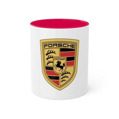 Porsche Crest Dual-Style Color or Black and White Elegance 11oz Coffee Mug - Custom Printed - AI Print Spot