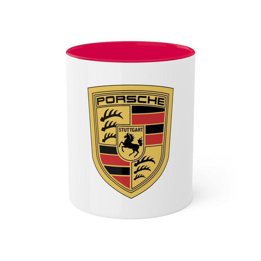 Porsche Crest Dual-Style Color or Black and White Elegance 11oz Coffee Mug - Custom Printed - AI Print Spot