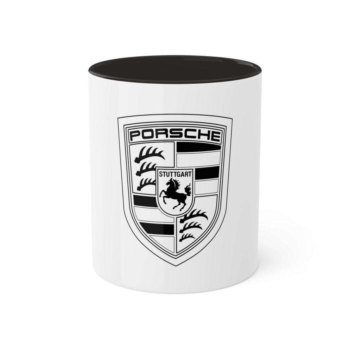 Porsche Crest Dual-Style Color or Black and White Elegance 11oz Coffee Mug - Custom Printed - AI Print Spot