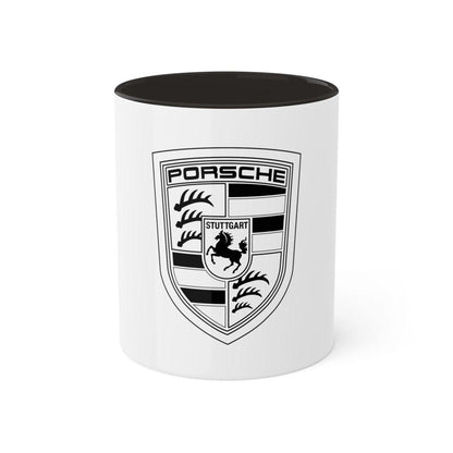 Porsche Crest Dual-Style Color or Black and White Elegance 11oz Coffee Mug - Custom Printed - AI Print Spot