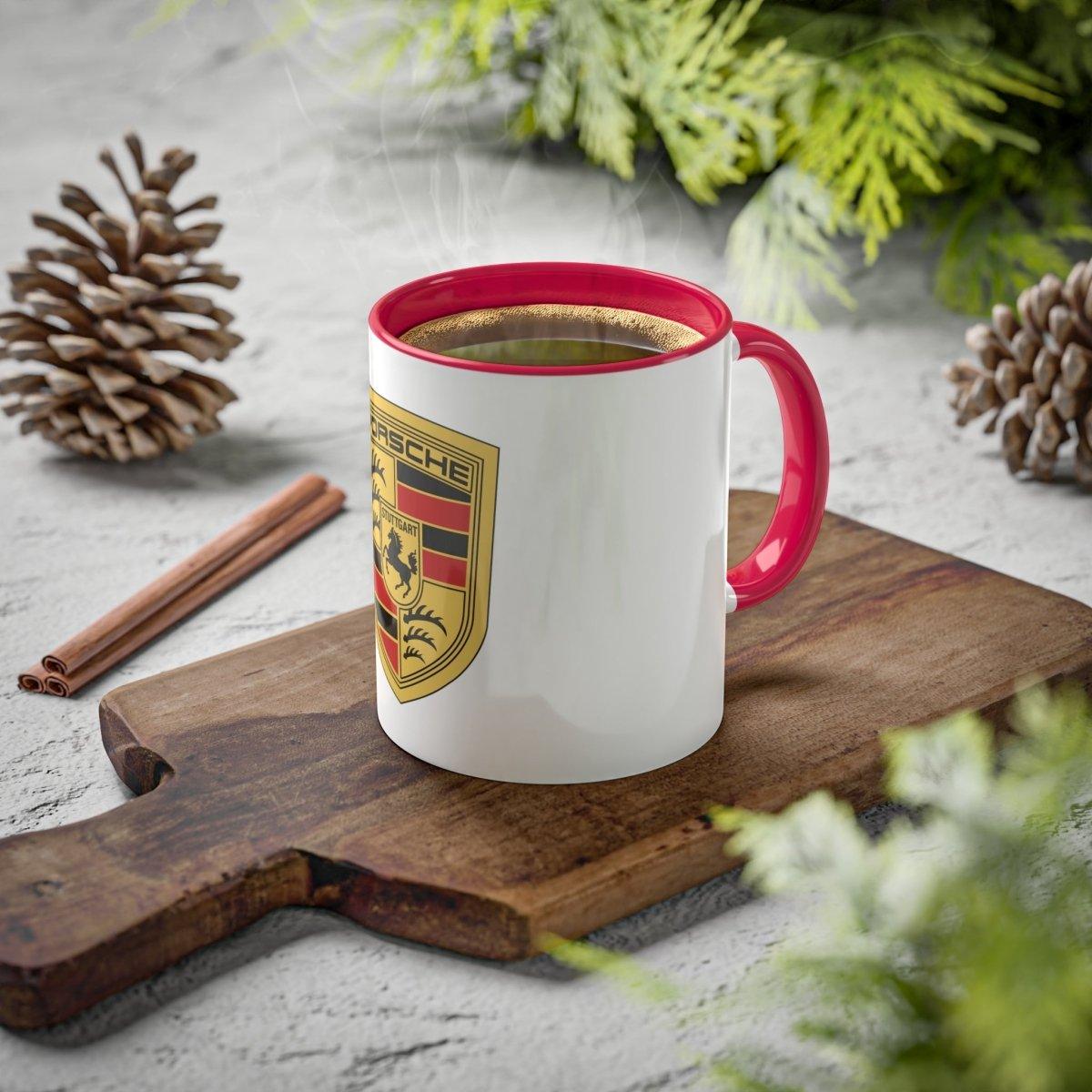 Porsche Crest Dual-Style Color or Black and White Elegance 11oz Coffee Mug - Custom Printed - AI Print Spot