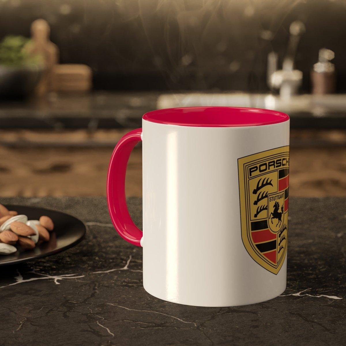 Porsche Crest Dual-Style Color or Black and White Elegance 11oz Coffee Mug - Custom Printed - AI Print Spot