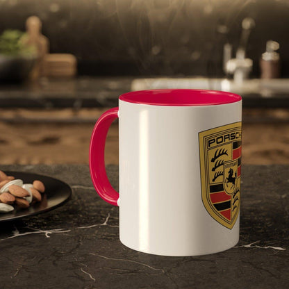 Porsche Crest Dual-Style Color or Black and White Elegance 11oz Coffee Mug - Custom Printed - AI Print Spot