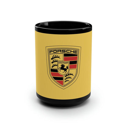 Porsche Crest Vivid Elegance Black & Gold 15oz Coffee Mug - AI Print Spot