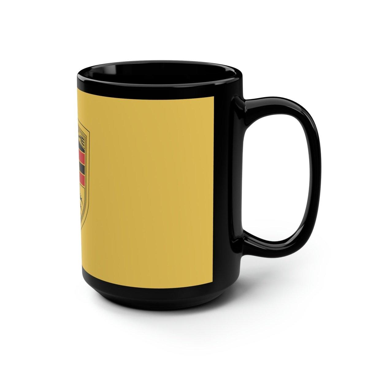 Porsche Crest Vivid Elegance Black & Gold 15oz Coffee Mug - AI Print Spot