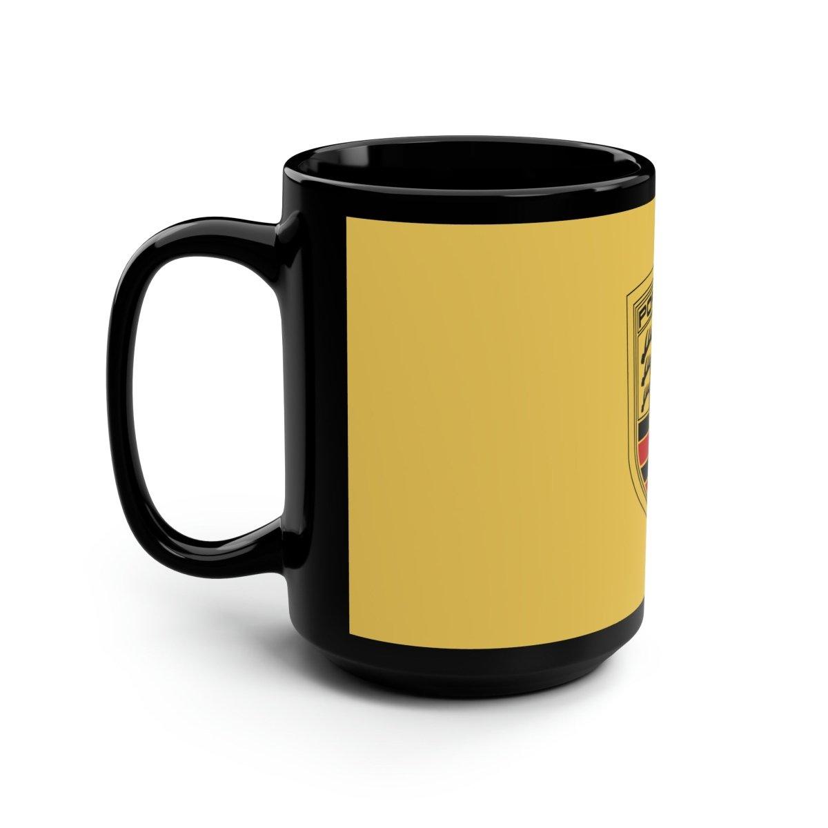 Porsche Crest Vivid Elegance Black & Gold 15oz Coffee Mug - AI Print Spot