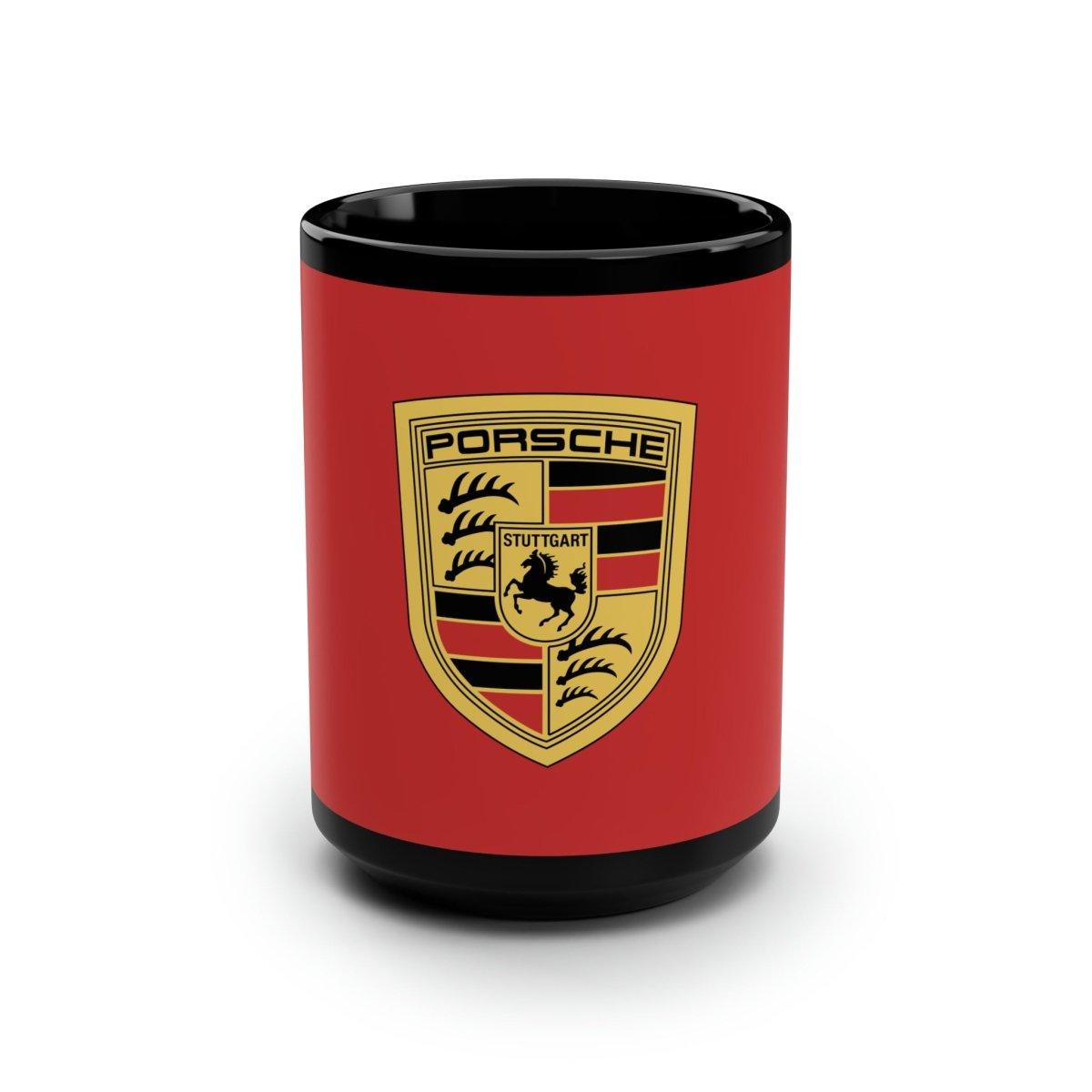 Porsche Crest Vivid Elegance Black & Red 15oz Coffee Mug - AI Print Spot