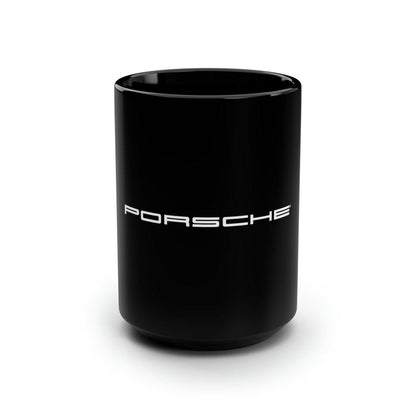 Porsche Signature Noir White Lettering 15oz Coffee Mug - Custom Printed - AI Print Spot